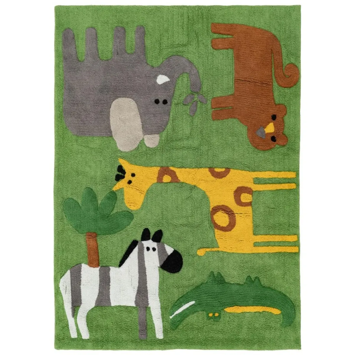 Hot MyMobel Alfombra animales verde algodón infantil 160 x 120 cm