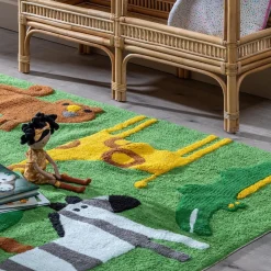 Hot MyMobel Alfombra animales verde algodón infantil 160 x 120 cm