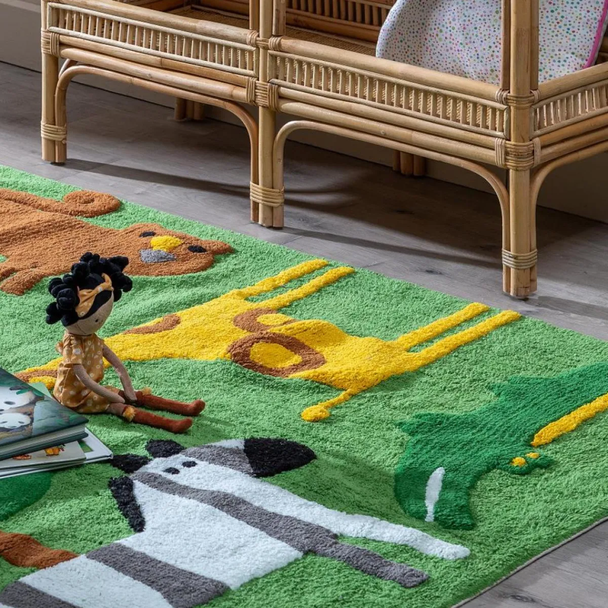 Hot MyMobel Alfombra animales verde algodón infantil 160 x 120 cm
