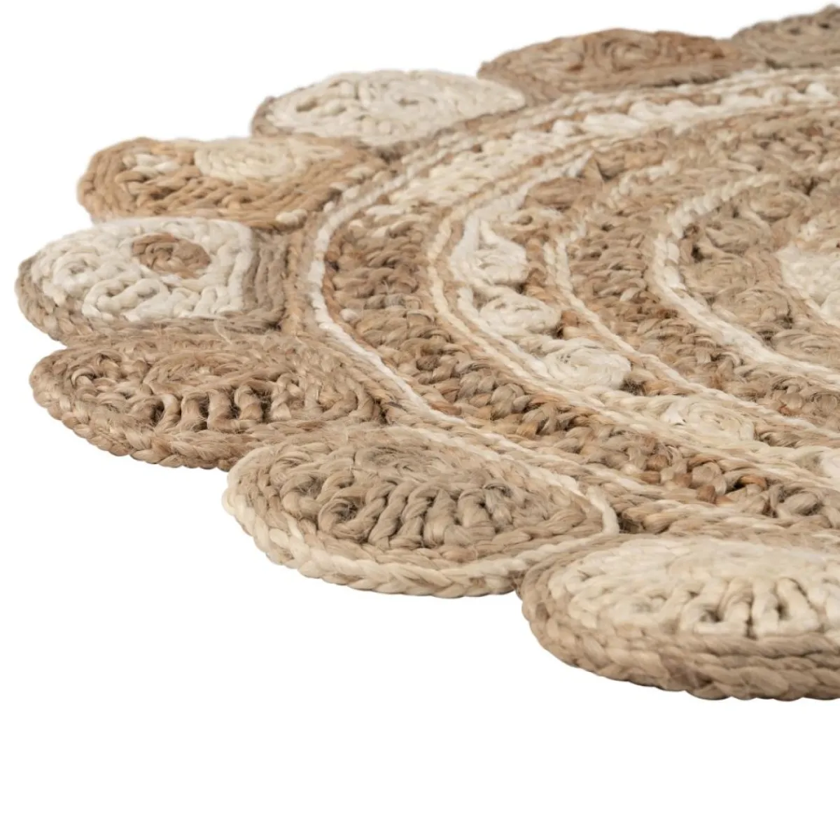 Outlet MyMobel Alfombra natural-blanco yute decoración 120 x 120 cm