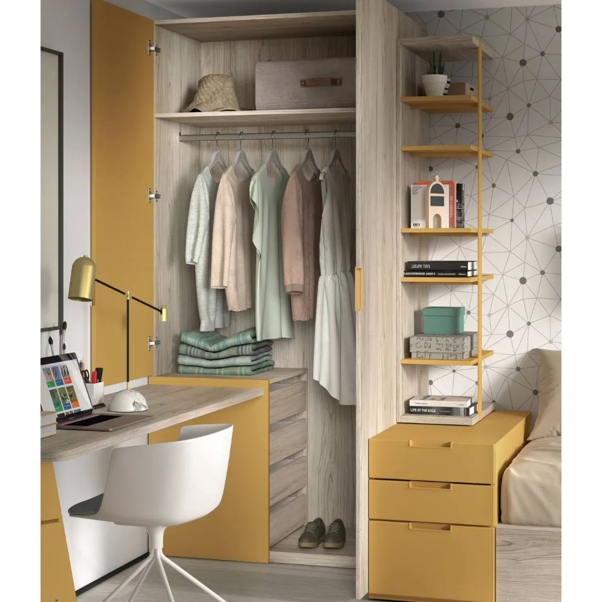 Outlet MyMobel Armario 2 puertas con con cajones y barra de colgar DUSER 155