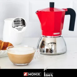 Best MyMobel CAFETERA ITALIANA MONIX M863103 INDUCTION INOX 3 TAZAS RED