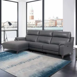 Clearance MyMobel Chaiselongue eléctrico SOREN Piel Gris Oscuro Izquierda vista de frente