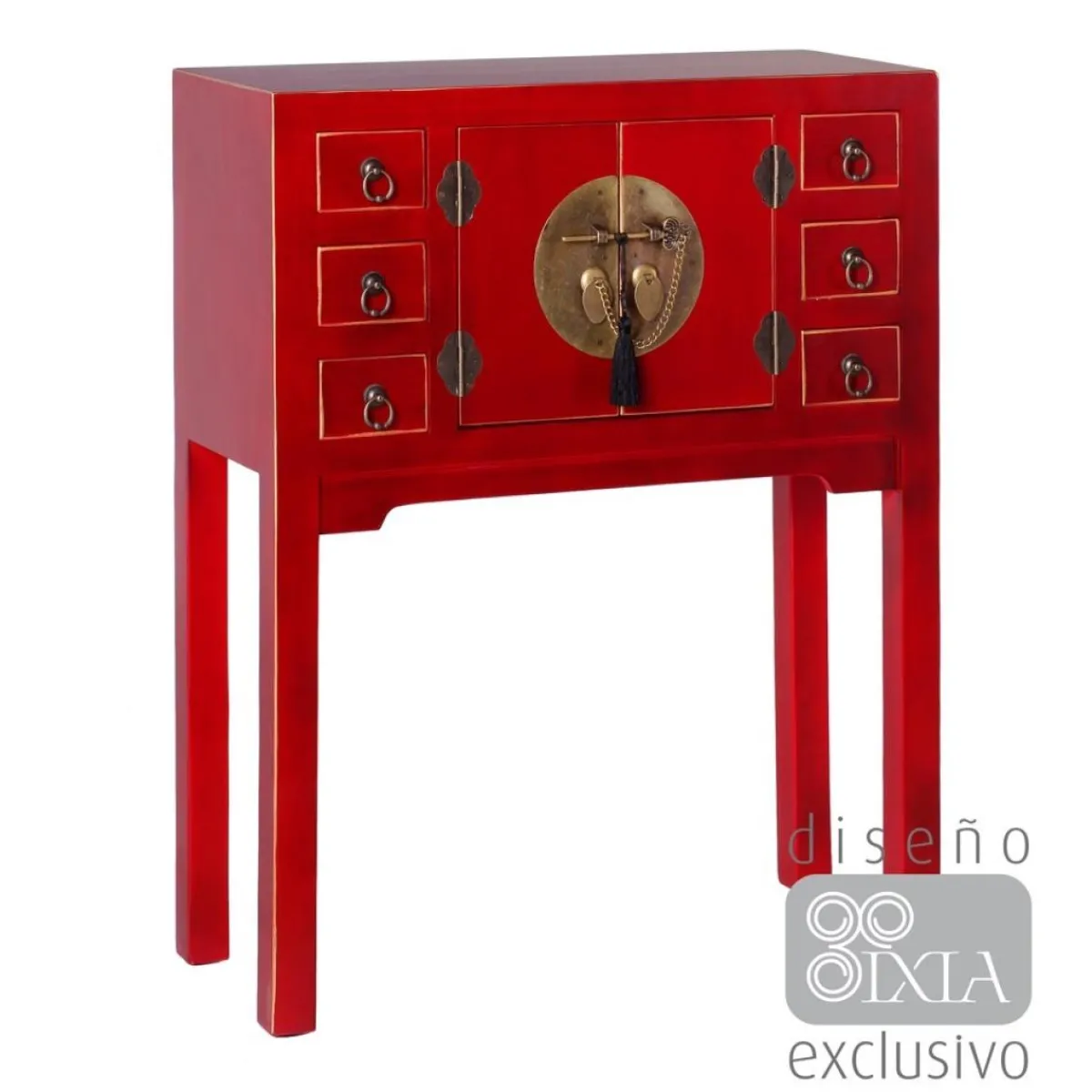 Sale MyMobel Consola 2 puertas y 6 cajones rojo 63 x 26 x 80 cm