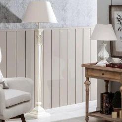 New MyMobel Lámpara suelo blanco rozado dm-tejido 50 x 50 x 157 cm