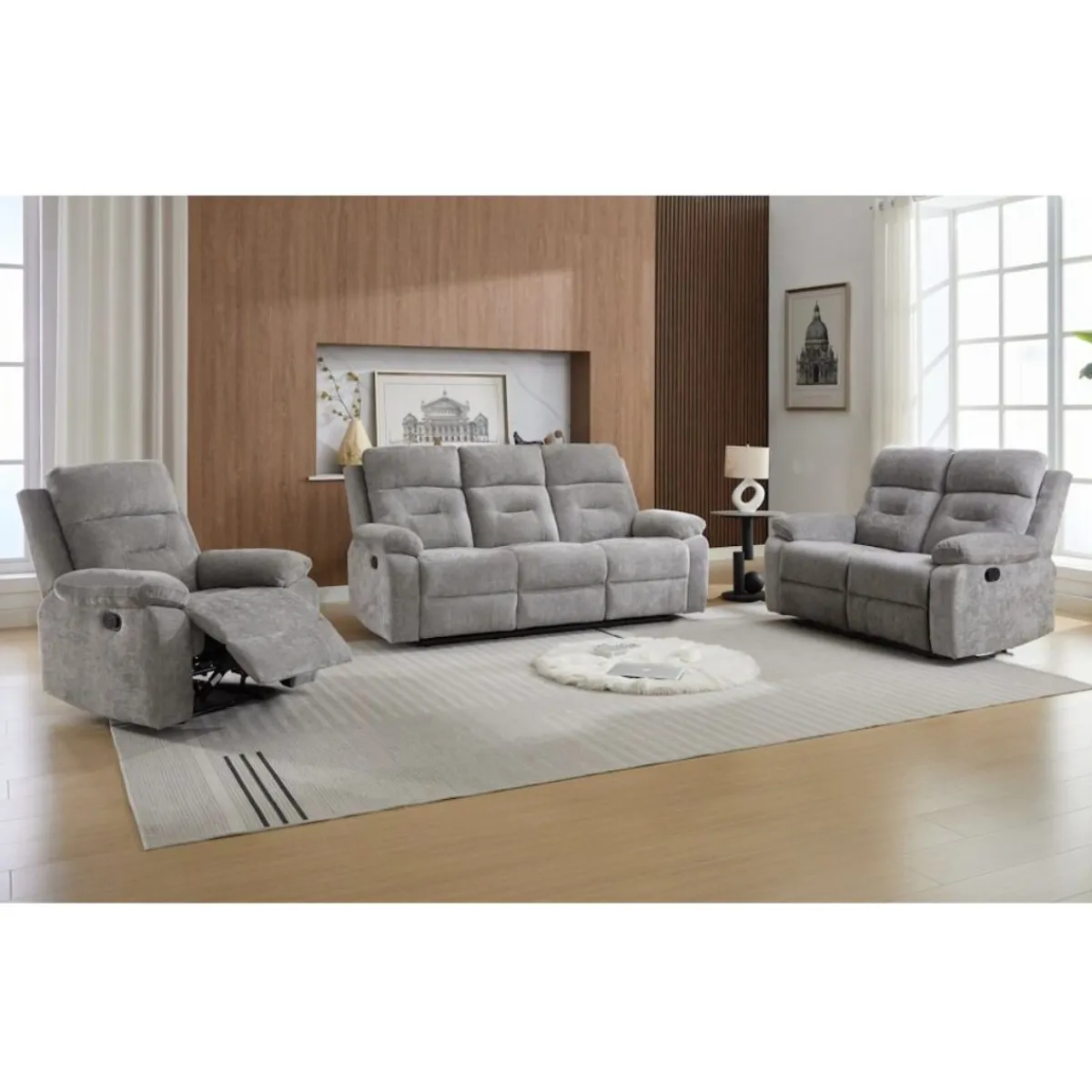 Online MyMobel Sofa 3 plazas relax manuel tela gris modelo EVERLY