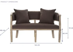 Outlet MyMobel Sofa lino rubberwood 122x69x72 2 plazas marron