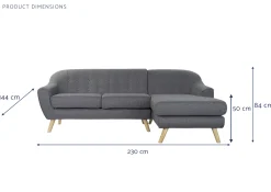 Fashion MyMobel Sofa poliester rubberwood 230x144x84 3 plazas gris