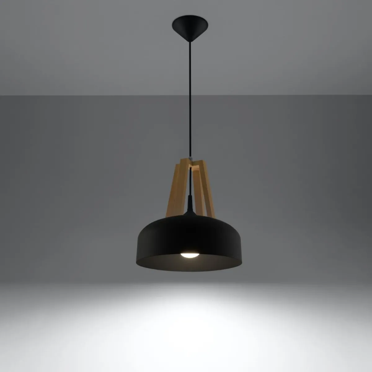 New MyMobel Sollux Lámpara colgante CASCO negro/madera natural