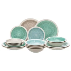 Hot MyMobel Vajilla 18 piezas azul-verde stoneware 1 cm